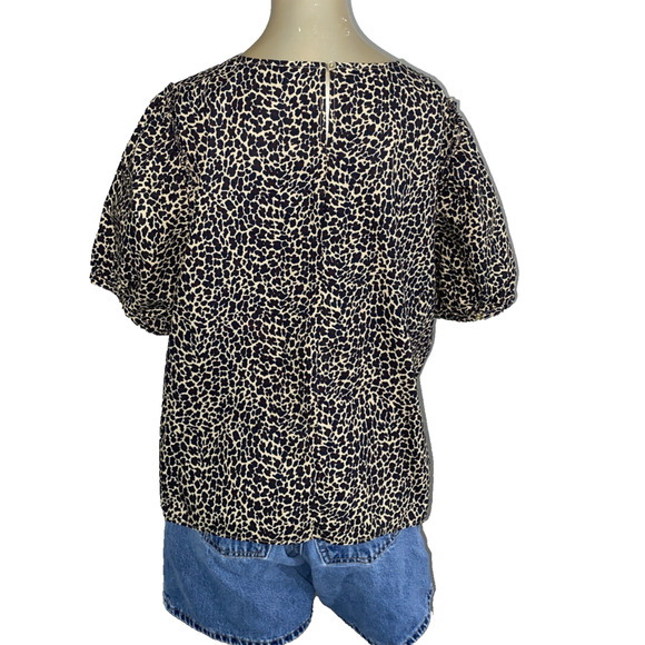 J CREW Size 2X Women Puff Sleeve Animal Print Top Blouse - Picture 4 of 9